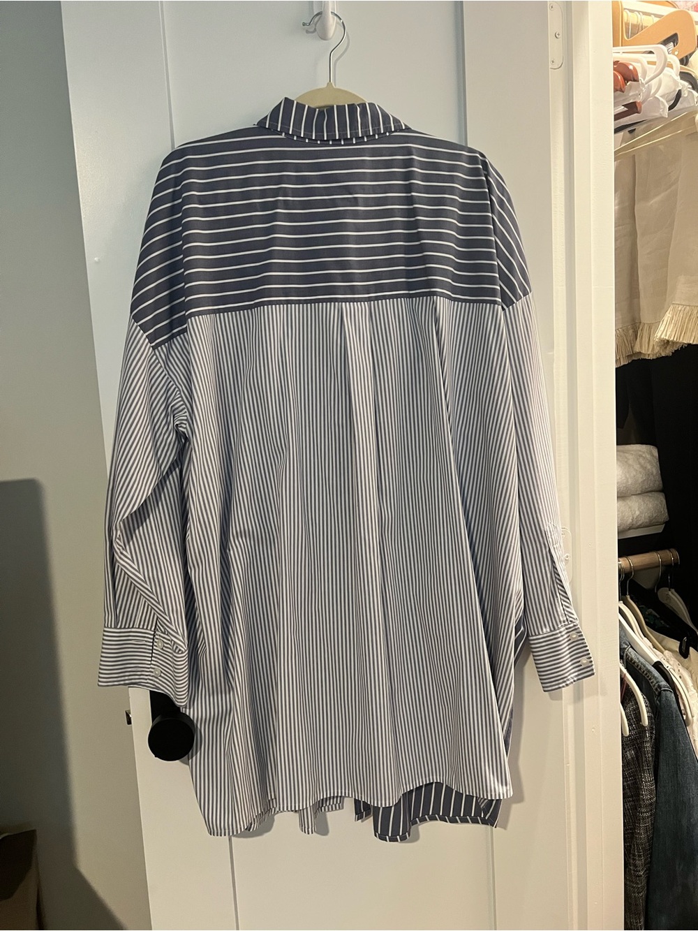 Abercrombie & Fitch Two-Tone Blue and White Striped Button-Down ShirtDress - Picture 3 of 4